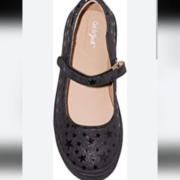 CAT & Jack Girls' Omega Ballet Flats, Sz 1 & sz 5 black sparkly stars - Picture 3 of 11